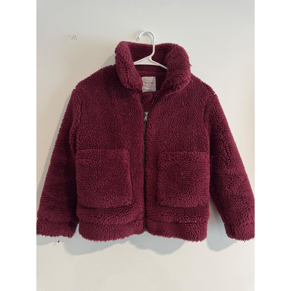 Fall Elodie Sherpa Fleece Zip Up Jacket Girls XS 7-8 Burgundy Faux Shearling